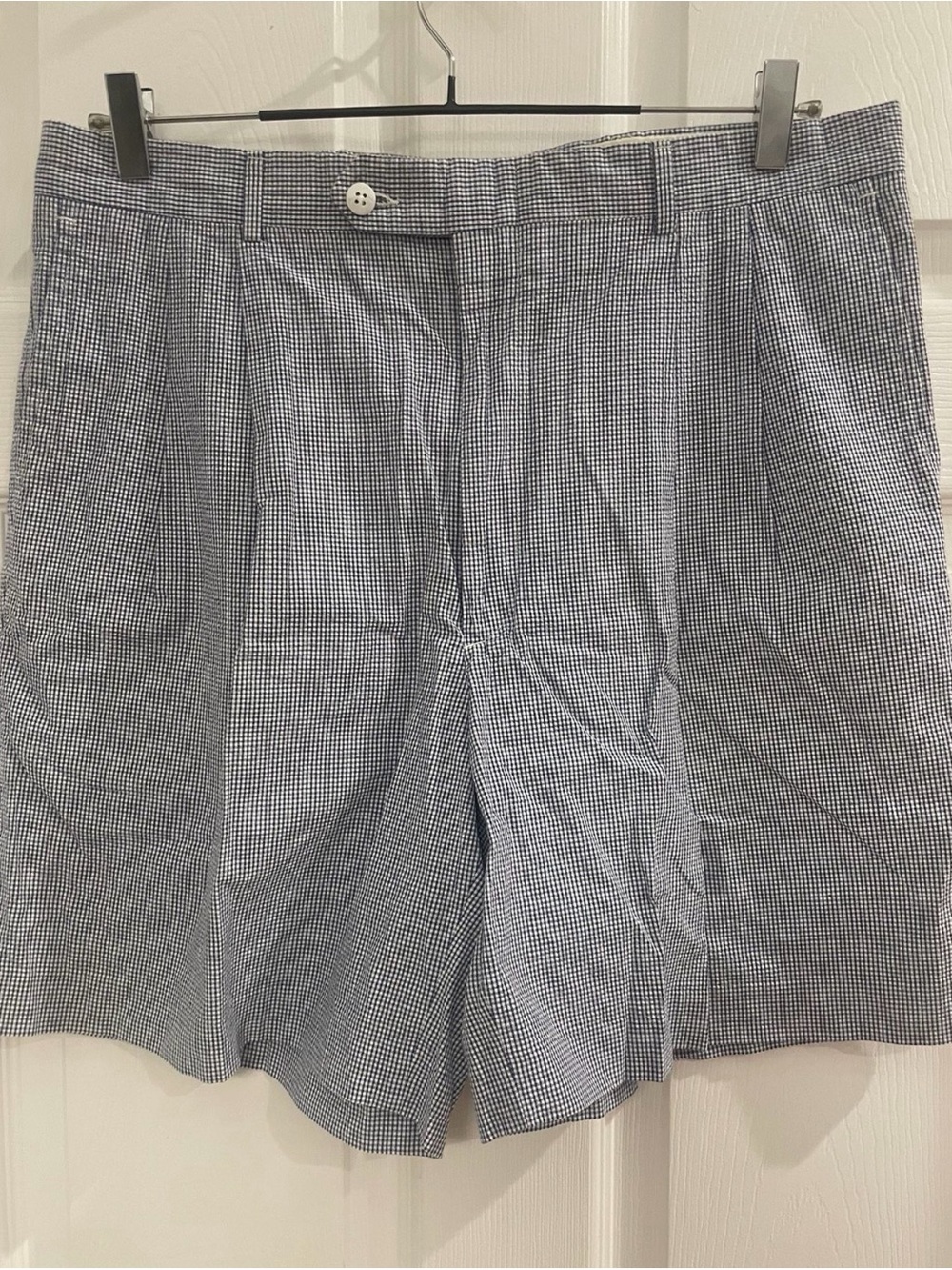 Berle Men’s Navy and White Micro-Check Flat Front Shorts